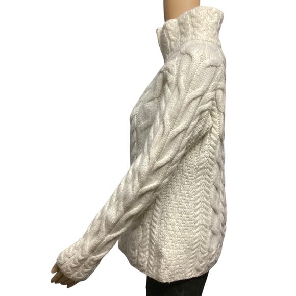 Aran Woollen Mills women’s Wool Cardigan Mock Turtleneck Full Zip size M cream - Picture 4 of 10